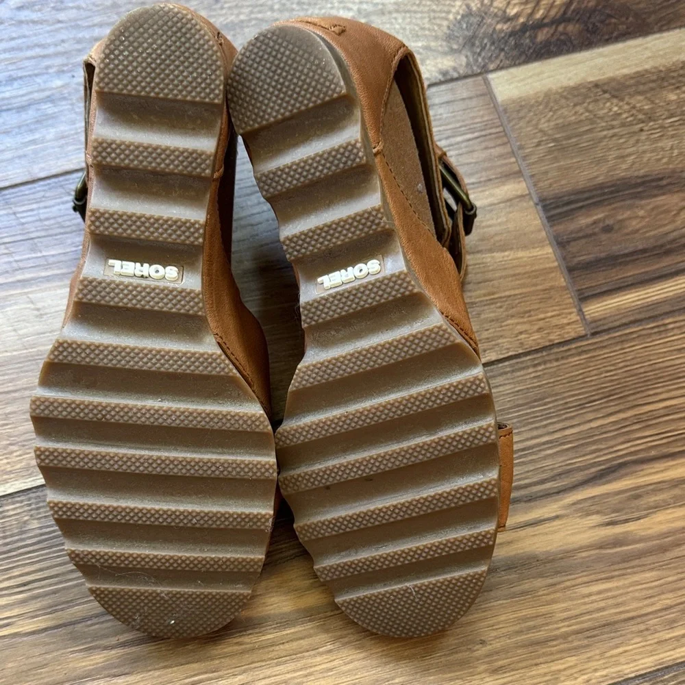 Sorel Tan Leather Wedge Sandals
